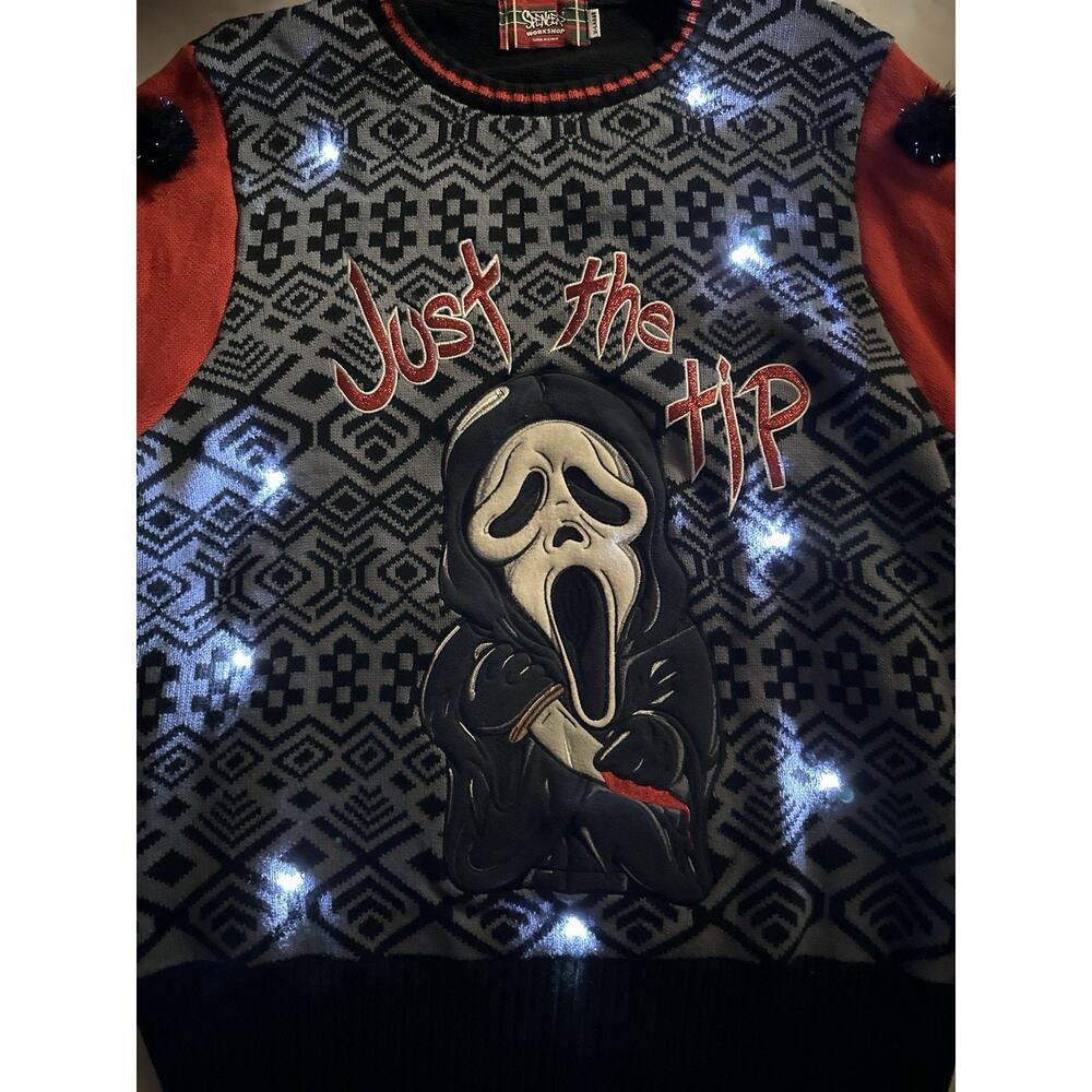 Spencer’s Ghost Face Just the Tip Light Up Sweater XL Scream Horror Christmas - Picture 5 of 13